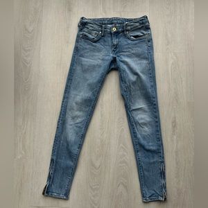 H&M Blue Denim Skinny Ankle Zip Jean